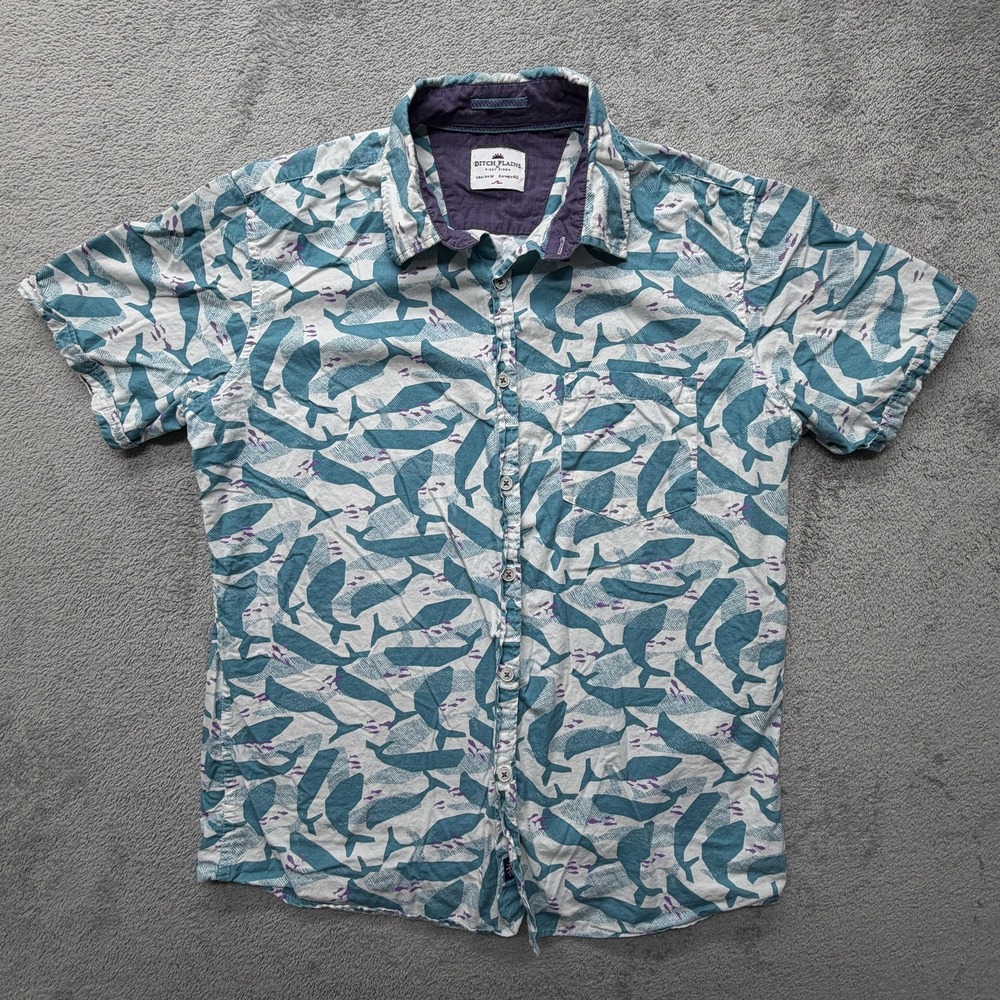 Ditch‎ Plains Ricky Singh Shirt Mens Medium Blue Whale Print Cotton Casual